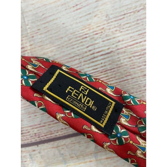 Fendi Men's Red Printed 100% Silk Tie - OS - Picture 4 of 6